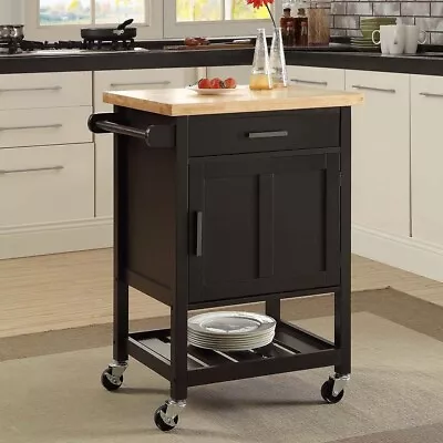  Kitchen Trolley Island 1 Drawer 1 Door Storage Serving Rolling Cart Black • $193.99