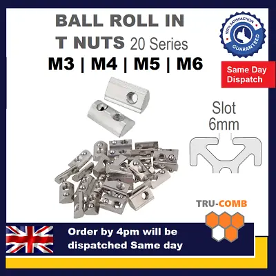 T Nut M3 M4 M5 M6 Ball Roll In Spring Slide Aluminum Extrusion 20 Series Profile • £1.89