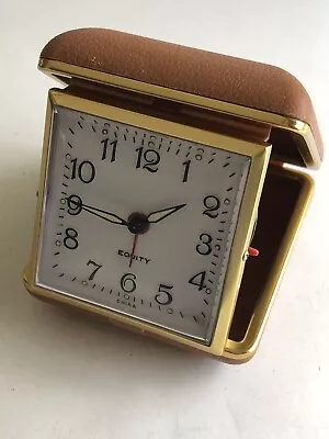 EQUITY Vintage Mechanical Wind-Up Travel Alarm Clock. Brown Case. Made In China. • $16.95