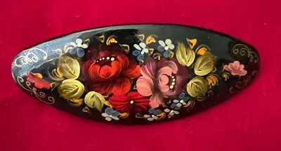 Vintage Hand Painted Floral Russian Barrette Hair Clip Signed • $20