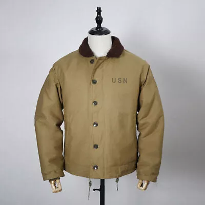 Vintage Men's Amekaji WW2 USN Navy N-1 Deck Jacket Winter Thick Wool Lined Coats • $209.99