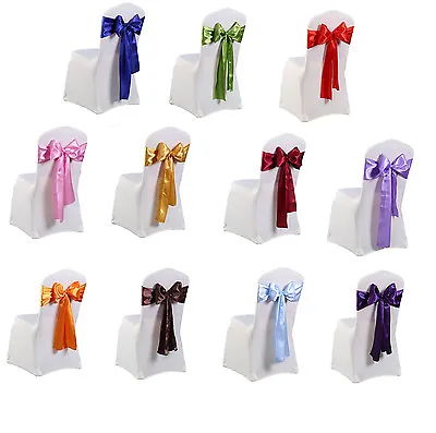 £54.99 • Buy 1 25 50 100 Satin Sashes Chair Cover Bow Sash WIDER FULLER BOWS Wedding Party