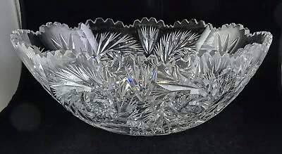 Vintage Cut Glass Banana Bowl Buzzsaw Pattern • $45.49