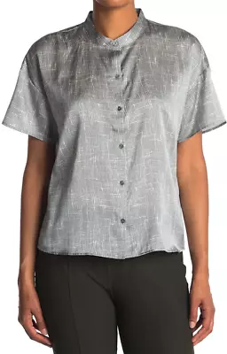 Eileen Fisher Light Zinc Drift Silk Organic Cotton Mandarin Collar Shirt 2x • $14.99