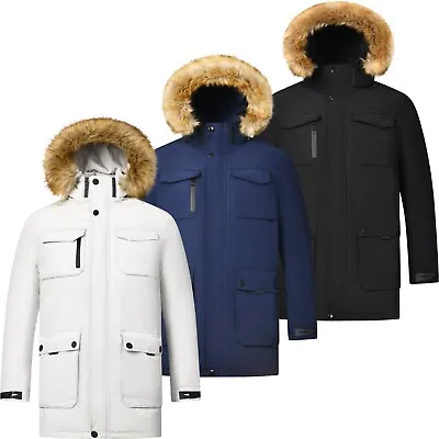 Mens Parka Parker Padded Lined Winter Jacket Faux Fur Hooded Coat New S-2xl 3clr • £39.99