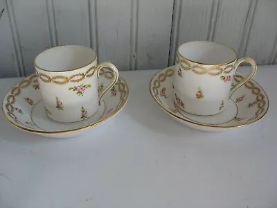 Set 2 Vintage German Demitasse Cups & Saucers ROSES Rosebuds Gilt • $29