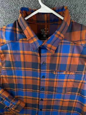 MOUNTAIN HARDWEAR Men Long Sleeve Button Up Shirt Plaid Orange Blue Large Adult • $18.99
