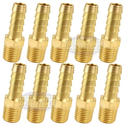 10 Pack 3/8  X 1/4  MNPT Pipe Thread Brass Air Hose Barb Fitting For 3/8  Hose • $16.95