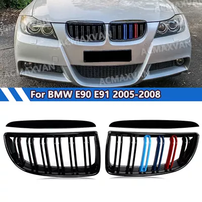 For BMW 2005-08 E90 E91 323i 328i 335i Front Kidney Grille M-Color Gloss Black • $29.95