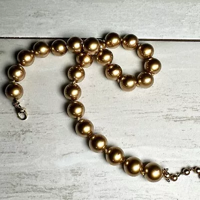 Monet Champagne Bronze Faux Pearl  Necklace Chunky Beads 16” Golden Hardware 90s • $19.99