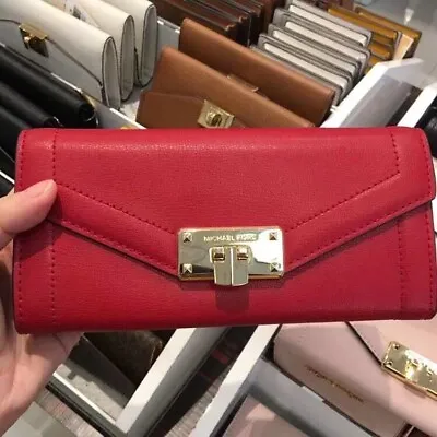 New Michael Kors Kinsley Carryall Leather Wallet Chili • $79