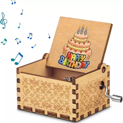 Happy Birthday Music Box Wooden Hand Crank Vintage Engraved Musical Boxes Gifts • £7.89