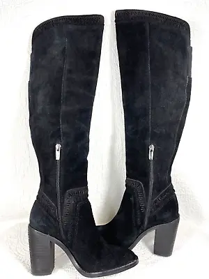 Vince Camuto Madolee Boots Womens Size 5M Black Suede Over The Knee Heeled Boots • $39.88