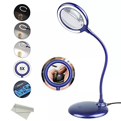 Rechargeable Magnifying Dimmable Lamp Hands Free Magnifying Glass Light & Stand • £38.27