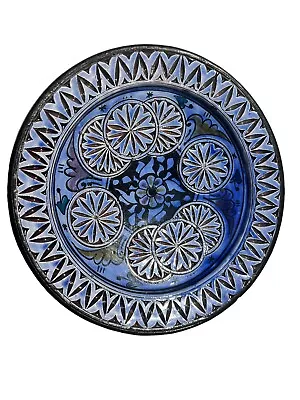 “SAFI” Blue Signed Ornate Moroccan Hand Painted Art Hanging Pottery Bowl 10.25” • $34.19