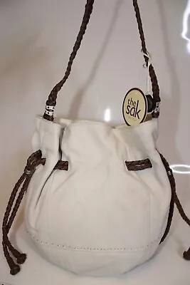 The Sak Bucket Bag NEW Indio Linen White Leather Shoulder Purse NEW 104468 $139 • $22.50