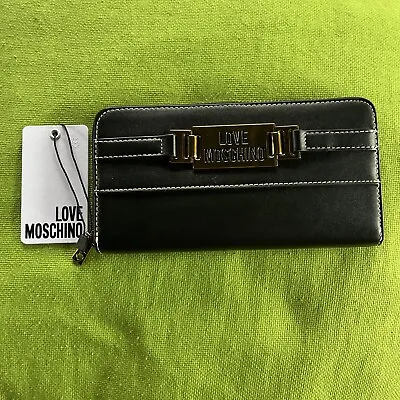 NWT Love Moschino Portafogli Pu Nero Black Long Wallet Embossed Plate • $62.98