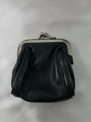 Vintage Far Nine Black Leather Small Coin Purse Bag With Metal Clasp Closure • $8.10