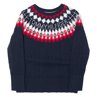 TOMMY HILFIGER Mens Icelandic Jumper Blue Cable Knit M • £21.99