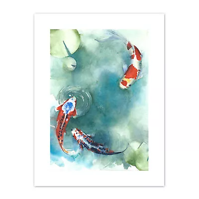 Japanese Koi Fish With Lilies  Print Canvas Premium Wall Decor Poster • £13.99