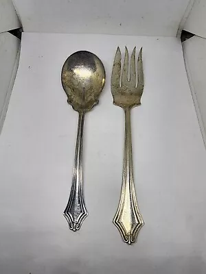 Vintage 1835 R Wallace Silverplate 2 Piece Serving Spoon And Fork Set • $39.99