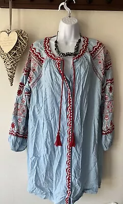 Zara Trf Embroidered Shift Dress Puff Sleeves Size XS • £10