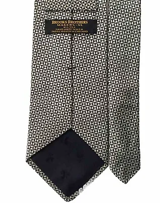 Brooks Brothers Vintage Handmade Silver Black & White Houndstooth Necktie XLong • $22.99