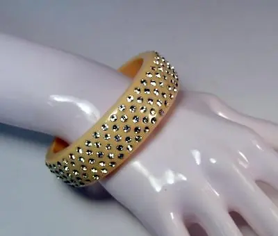 Haute Couture Miriam Salat CZ Encrusted 925  Ivory Colored Resin Bangle Bracelet • $257.99