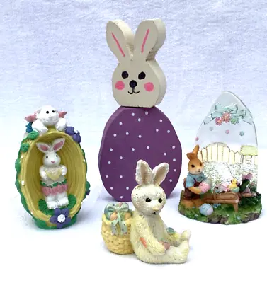 $10 • Buy Lot Of 4 Easter Decor Bunny Rabbits Eggs Basket Pastels Knick Knacks Tabletop