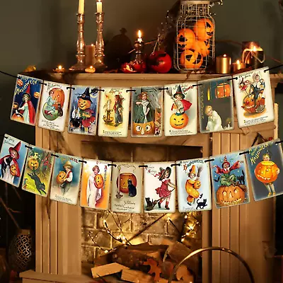 Vintage Halloween Banner Halloween Decorations Victorian Style Pumpkin Banner - • $10.70