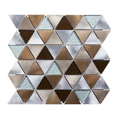 Brown Gray Triangle Modern Aluminum Crystal Glass Mosaic Tile Kitchen Backsplash • $207.90