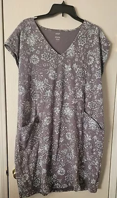 J JILL Pure Jill Easy Knit Two Pocket Dress LARGE Gray Floral Print EUC LN  • $21.77