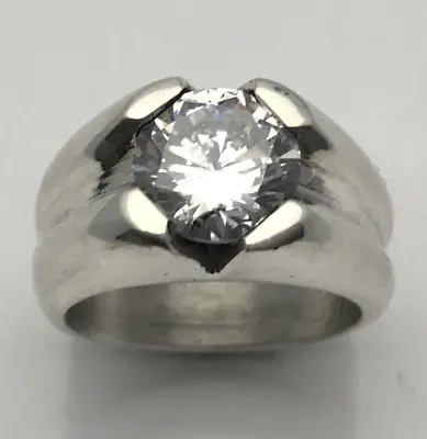 Mjg Sterling Silver Men's Ring. 10mm Faceted Cubic Zirconia. 4 Prong. Size 10 • $95.83