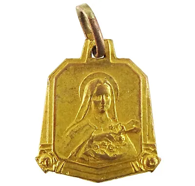 St Therese Lisieux Vintage Medal Pendant Charm Roses Art Deco Style • $15.75