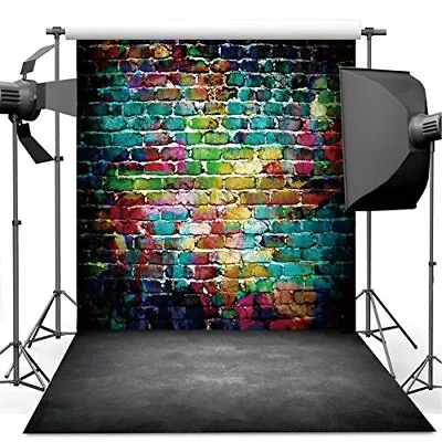 Graffiti Photography Backdrop 8x8 Ft Colorful Brick Wall Vintage Cement Floor... • $50.09