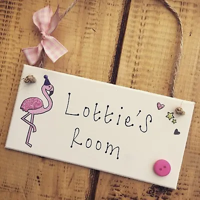 Flamingo Door Sign Name Plaque Nursery Room Bedroom Personalised Gift Baby Girls • £7.49