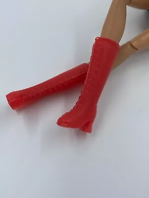 Vintage Red Plastic Lace Up Boots For Barbie Clones Maddie Mod Shillman Cindy   • $5.99