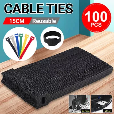 100PCS 15cm Reusable Cable Tie Nylon Hook Loop Strap Cord Ties PC TV Organiser • $13.63