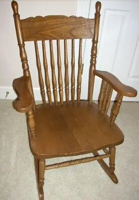 Antique Vtg Refinished Oak Pressed Back Rocking Chair - Pickup Only • $149.99