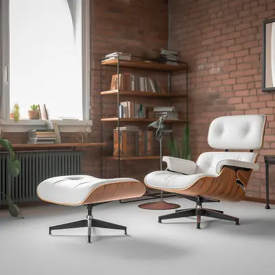 2024 Eames Lounge Chair And Ottoman Genuine Leather Armchair Rosewood White Tall • $679