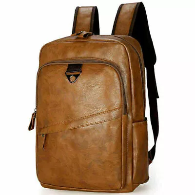 Men's Women's Vintage Leather Backpack School Backpack Travel Bag Lap J7O6 • $37.87