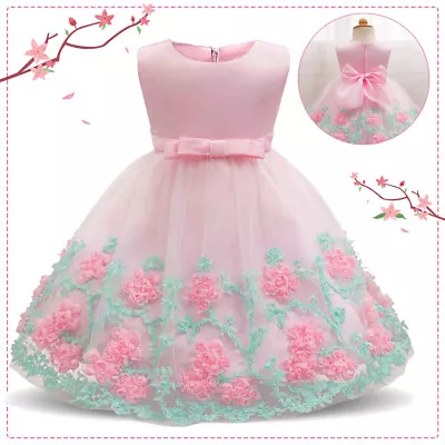 Baby Flower Girls Princess Embroidery Dress Kids Birthday Wedding Party Costume • £12.99
