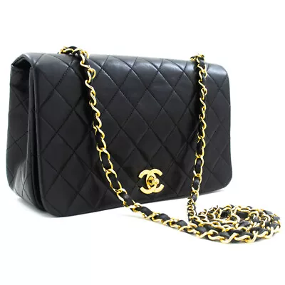 CHANEL Full Flap Chain Shoulder Bag Black Quilted Lambskin L58 • $4673