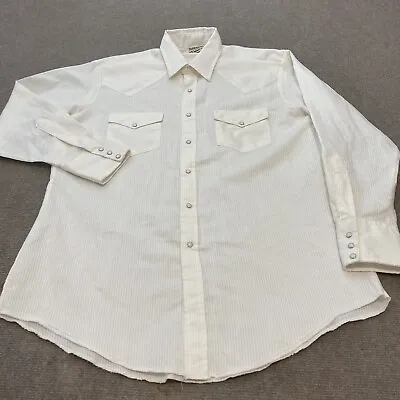 VTG Saddlebrook Shirt Large Off White Striped Short Sleeve Pearl Snap Western • $12.95