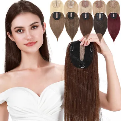 $74.88 • Buy 6-18  REAL Human Hair Topper Hairpiece Silk Base Remy Pieces For Top Thin Hair
