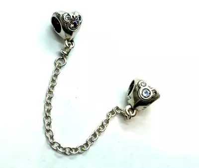 Pandora Sterling Silver 925 ALE SAFETY CHAIN.  MICKEY & MINNIE MOUSE CZ'S • $22.95