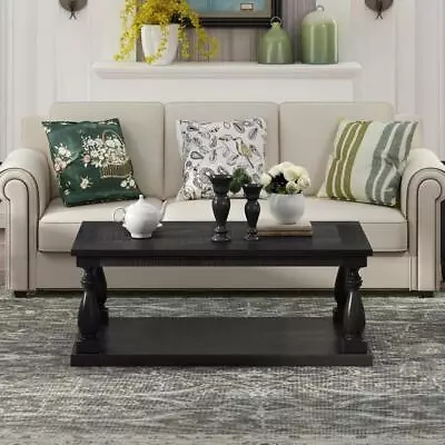 Rustic Floor Shelf Coffee Table With Storage Solid Pine Wood • $282.37