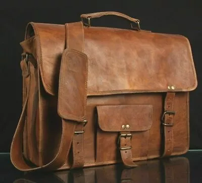 LAPTOP Bags Mens GENUINE Vintage Brown Leather MESSENGER SHOULDER Briefcase • $43.49