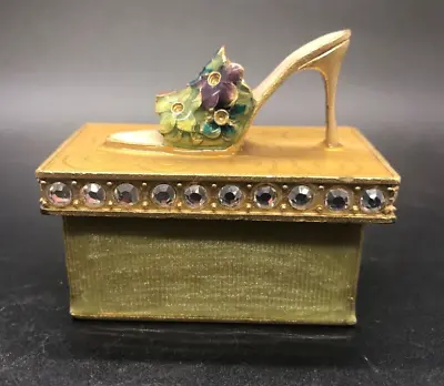 Bejeweled High Heel Sandal Shoe Enameled Green Trinket Box Bling Flower • $23