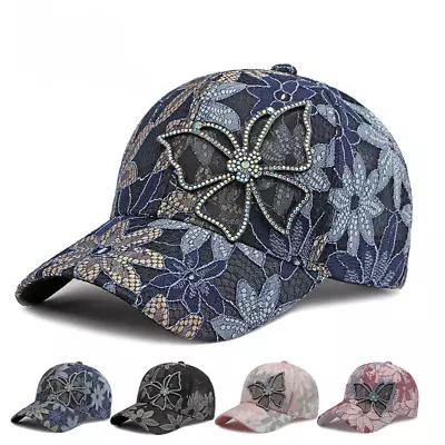 Women Breathable Lace Flower Mesh Baseball Caps Summer Diamond Butterfly Sun Hat • $10.37